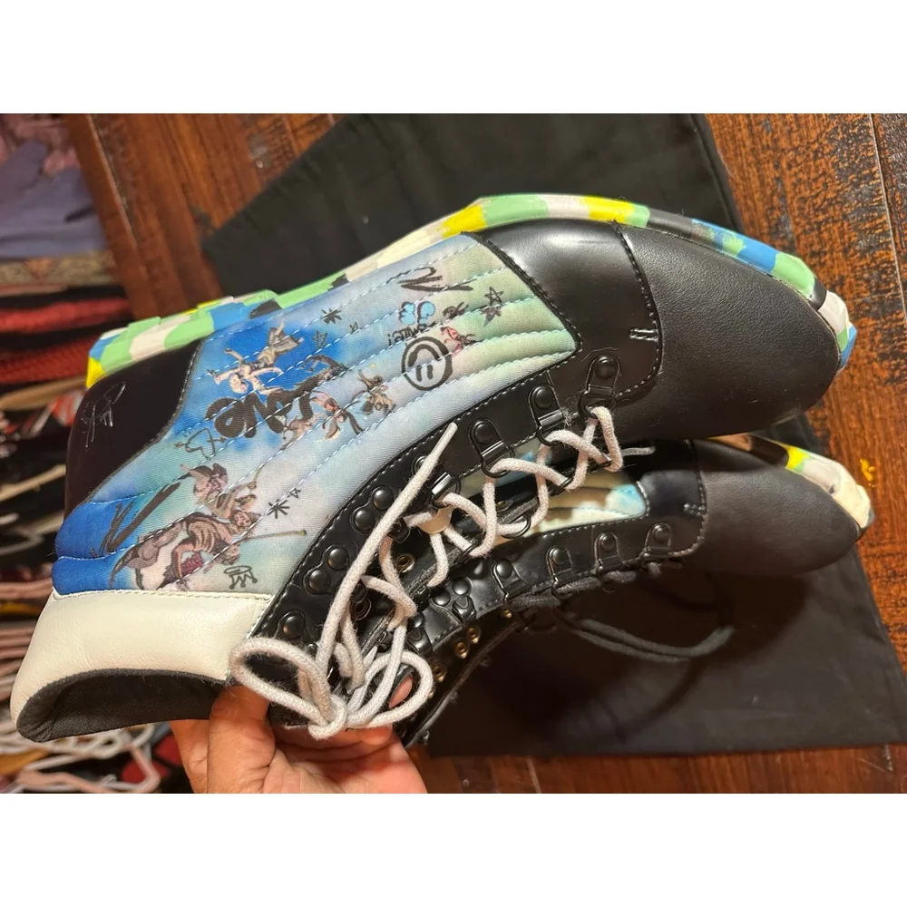 Men's John Fluevog Vegan Vogs Boots 11 Black Blue - Picture 5 of 13